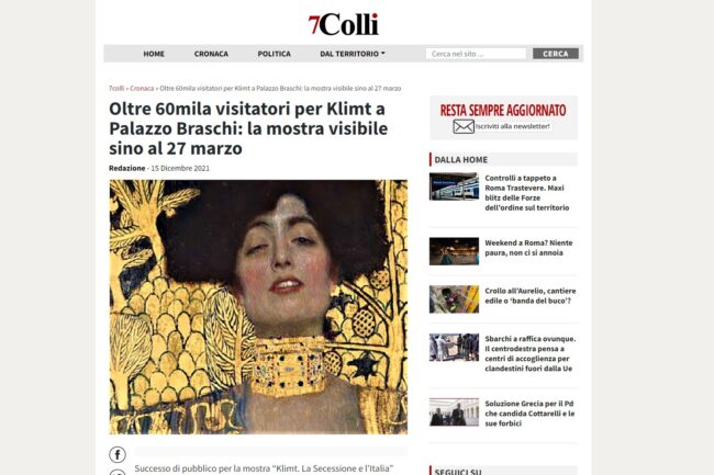 7COLLI – Oltre 60mila visitatori per Klimt a Palazzo Braschi: la mostra visibile sino al 27 marzo
