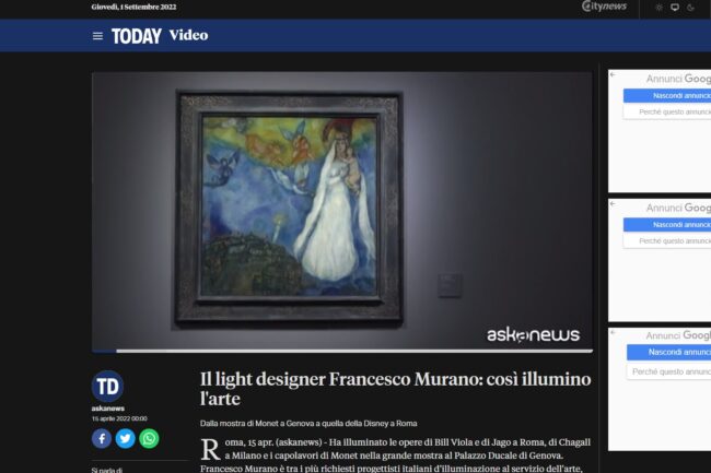 TODAY – Il light designer Francesco Murano: così illumino l’arte