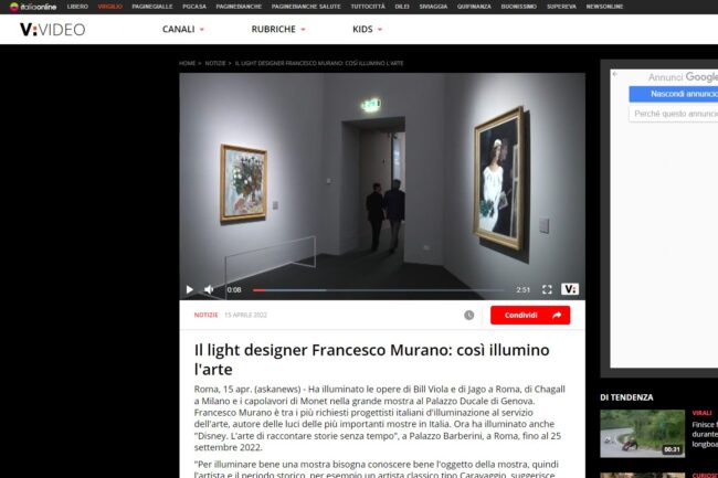 VIRGILIO – Il light designer Francesco Murano: così illumino l’arte