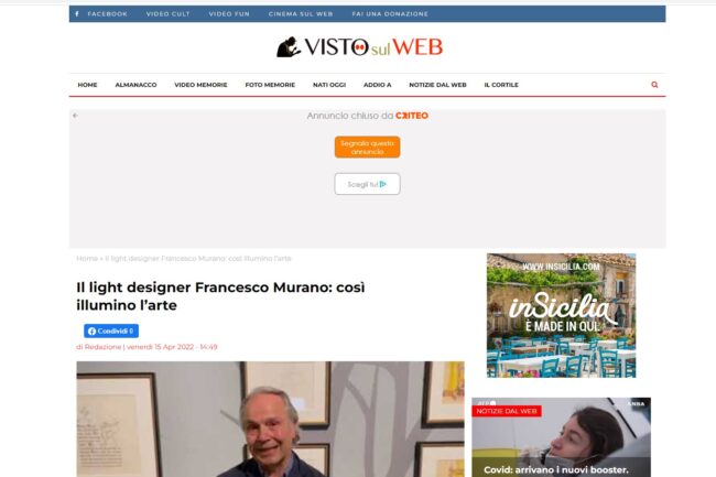 VISTO SUL WEB – Il light designer Francesco Murano: così illumino l’arte